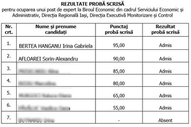 Prima clasată după proba scrisă era experta contabilă