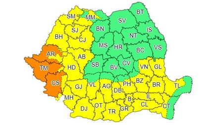 Codul portocaliu de caniculă este valabil pentru ziua de 19 august. Codul galben de caniculă este valabil în zilele de 19 și 20 august