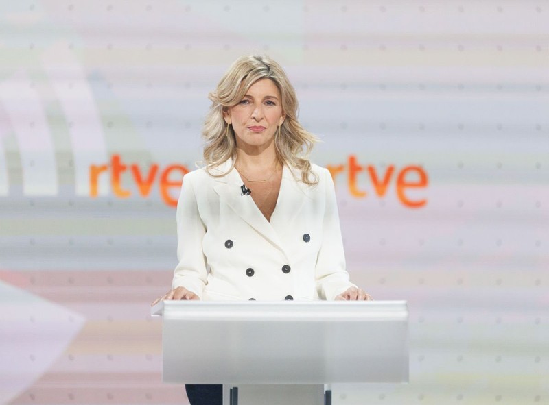 19 July 2023, Spain, Madrid: Second Deputy Prime Minister of Spain and Leader of the Sumar Yolanda Diaz takes part in the final electoral debate organized by RTVE at Estudio 6 in Prado del Rey ahead of the 2023 Spanish general election which will be held on 23 July 2023. Photo: Eduardo Parra/EUROPA PRESS/dpa