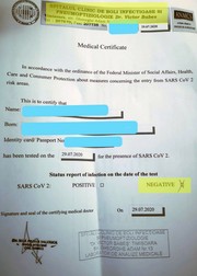 Certificat medical cum că nu au infecţia cu SARS-CoV-2 (ca să poată pleca în concediu), cu parafa Spitalului Victor Babeş