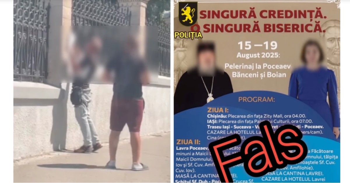Cetățeni străini reținuți în timp ce lipeau afișe false cu mitropolitul Basarabiei și Maia Sandu Captură foto Poliția RM via TVR Moldova