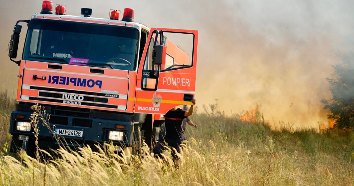 Pompierii care au intervenit la un incendiu de vegetație uscată în Giurgiu