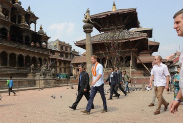 epa05222092 Britain's Prince Harry visits heritage sites in Patan Durbar Square in the outskirts of Kathmandu, Nepal, 20 March 2016. Harry arrived in Nepal for a five-day visit and said he hopes to "shine a spotlight" on resilience of Nepali people recovering from last year's devastating quake. EPA/PRAKASH MATHEMA / POOL EPA POOL