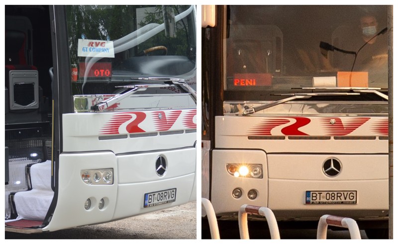Destinația autocarului cu muncitori srilankezi apărea clar scrisă pe boardul acestuia. FOTO: Răzvan Luțac