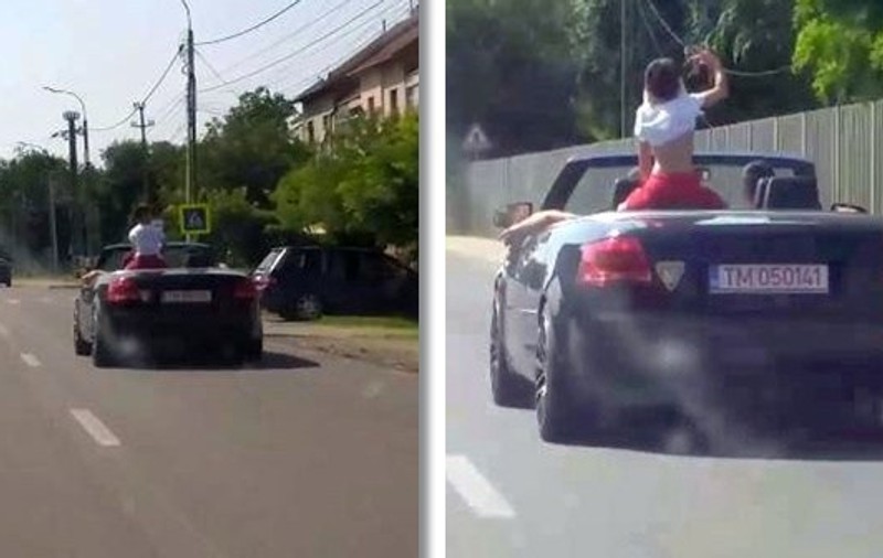 VIDEO | Un copil stătea pe portbagajul unei mașini decapotabile aflată în mers: „Putea să pice în orice moment!”