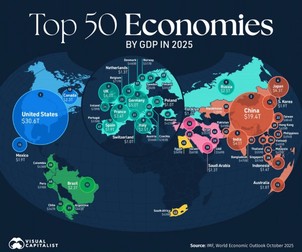 Cele 50 de țări cu cele mai mari economii după PIB Foto: visualcapitalist