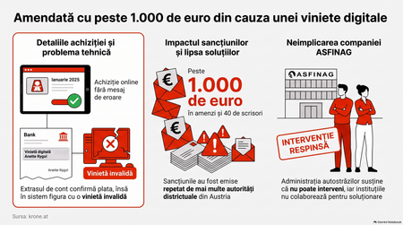 Șoferiță din Austria amendată cu peste 1.000 de euro din cauza unei viniete digitale / Imagine generată cu AI