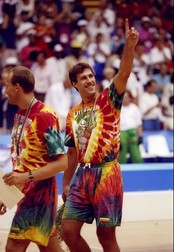 Former Golden State Warrior Sarunas Marciulionis won a Bronze Medal at the 1992 Olympics with the Lithuanian basketball team at the Barcelona Games.
