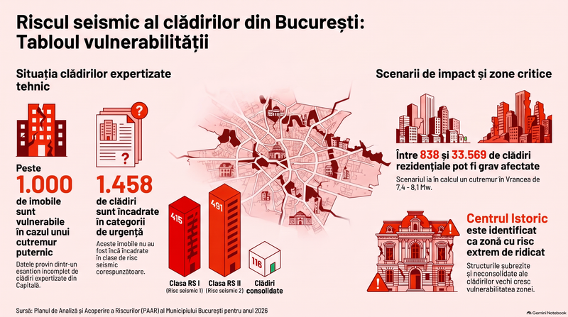 Riscul seismic în București. Fotografie generată cu ajutorul inteligenței artificiale