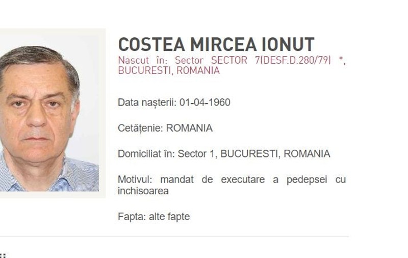 Mircea Ionuț Costea, cumnatul lui Geoană, condamnat la 6 ani de închisoare în același dosar cu Vlădescu, a fost dat în urmărire generală