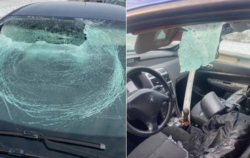 Pe digul din Galați, gheața desprinsă de pe o dubă a străpuns o mașină care venea din sens opus și a ieșit prin lunetă | VIDEO