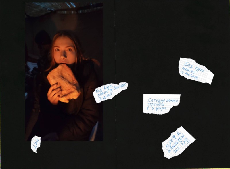 Polina, în buncăr. Colaj realizat de Meduza