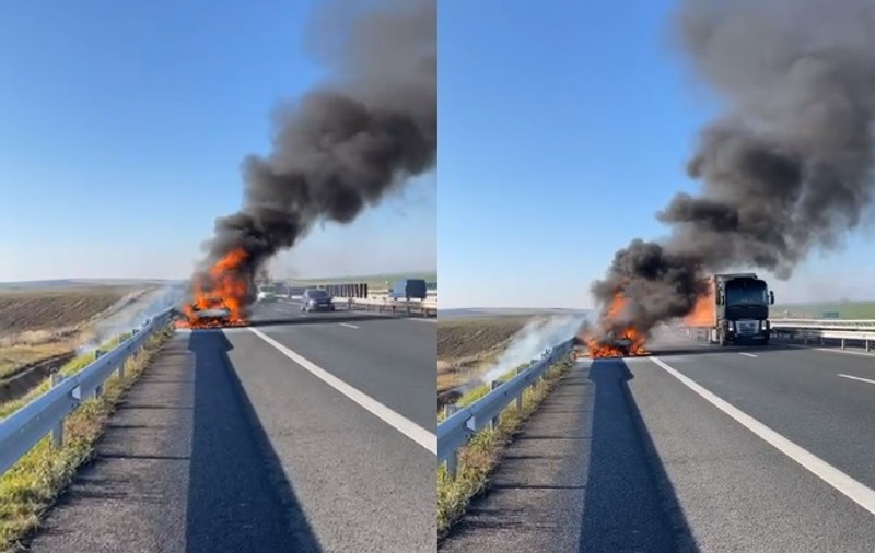 O maşină a fost cuprinsă de flăcări pe autostrada Timişoara-Lugoj
