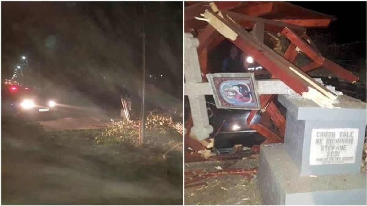 Un șofer beat a făcut praf o troiță! Acum se va alege cu dosar penal