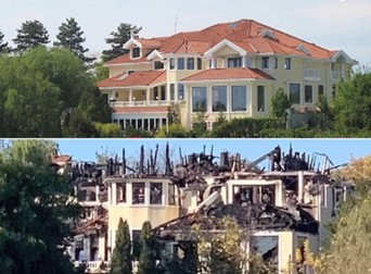 Vila de la Izvorani, care a aparținut lui Irinel Columbeanu, înainte și după incendiul din 2020