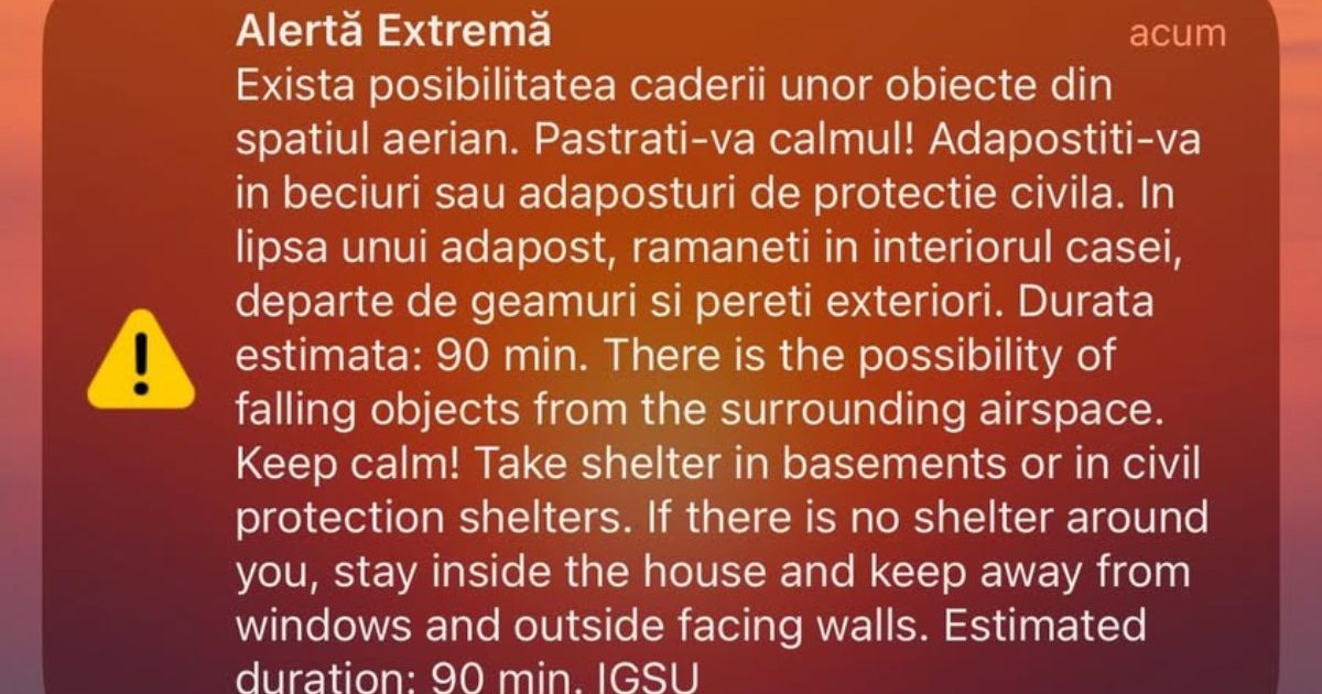 Mesaj RI-Alert pe fundal roșu