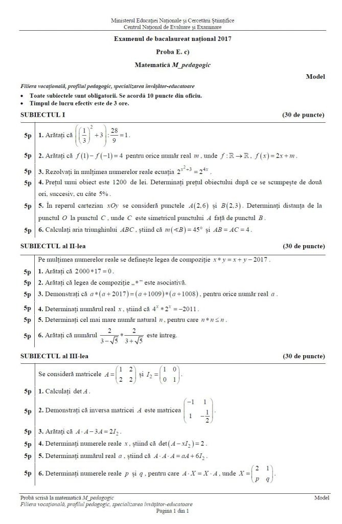 Subiectele date la BAC la matematică