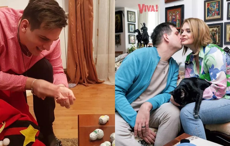Imagini din apartamentul în care locuiește Manuela Hărăbor cu Andrei, fiul ei de 33 de ani. Pereții sufrageriei sunt acoperiți de icoane