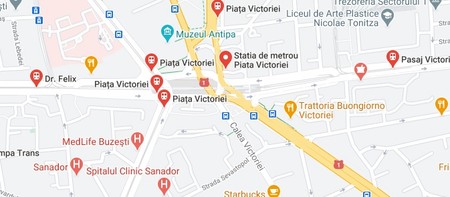 Zona din Piața Victoriei unde va fi amplasată noua stație de tramvai. Foto: Google Maps