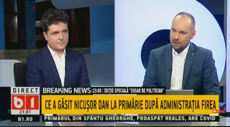 Nicușor Dan a fost invitatul lui Silviu Mănăstire pe 30 septembrie, la o zi distanță după ce în platou a fost și premierul Ludovic Orban sursa foto: B1TV