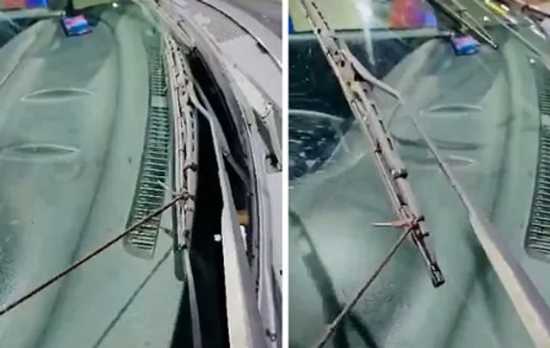 Șoferul fără permis și-a legat ștergătoarele cu șireturi și a plecat la drum, în timpul furtunii Bert din Anglia | VIDEO
