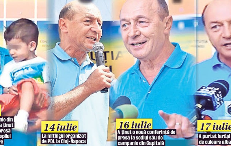 Traian Băsescu, superstițios. Află explicația pentru tricourile albastre pe care le poartă în campanie