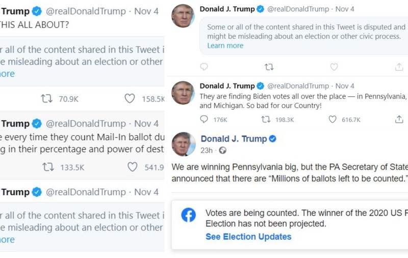 Mesajele postate de Trump după închiderea urnelor. Cele mai multe au fost cenzurate de Twitter