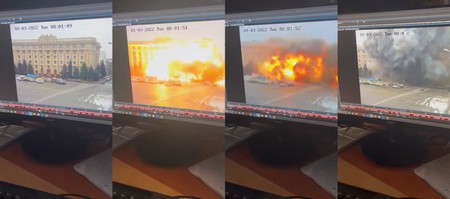 Bombardarea Administrației Regionale Harkov, distribuită pe social media