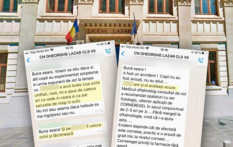 Mai mulți elevi de la Liceul Gheorghe Lazăr se plâng de probleme cu ochii, după ce au fost uitați în clasă cu lampa UV aprinsă. Reacția directoarei