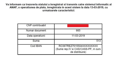 Confirmarea plății făcute în 2019