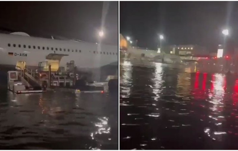 Zeci de zboruri au fost anulate pe aeroportul din Frankfurt din cauza furtunilor puternice care au provocat inundații. VIDEO