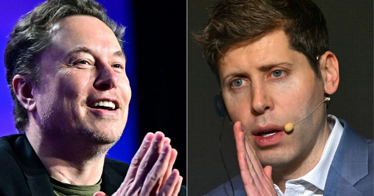Colaj foto cu Elon Musk (Tesla, X, SpaceX) în stânga și Sam Altman (OpenAI) în dreapta.