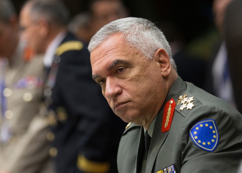 epa05967355 European Union Military Committee (EUMC) chairman, Greek General Mikhail Kostarakos at the start of a military committee meeting with Nato Military committee in Brussels, Belgium, 16 May 2017. The European Union Military Committee (EUMC) is the highest military body of the European Union. The meeting will update on the implementation of the EU Global strategy in the area of security and defence also EU Chiefs of Defence will examine the EU-NATO cooperation with General Curtis M. Scaparrotti, NATO's Supreme Allied Commander Europe. They will also review the current situation in Ukraine with the Ukrainian Chief of Defence. EPA/OLIVIER HOSLET