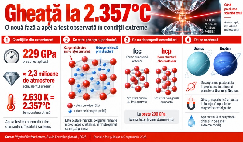Gheața superionică la temperaturi extreme. Imagine generată cu ajutorul Inteligenței Artificiale