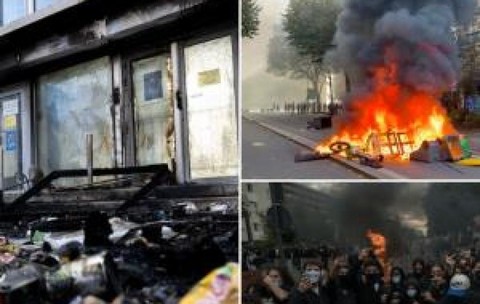Profesori stropiţi cu benzină la protestele liceenilor din Franța: școli devastate și 40 de directori răniți