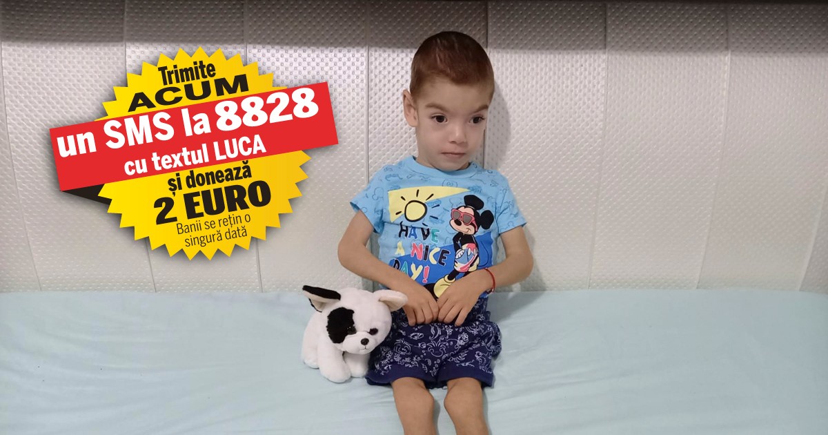 Viața lui Luca depinde de o operație care costă 35.000 de euro. Crizele spastice îi pot produce băiatului bolnav de tetrapareză spastică și displazie de șold fracturi ale oaselor coloanei vertebrale