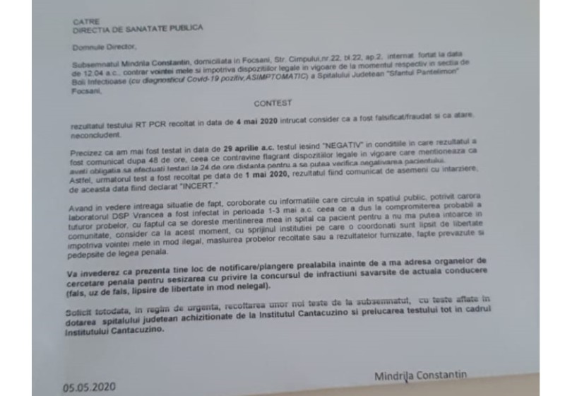 Notificare DSP sursa: Jurnal de Vrancea