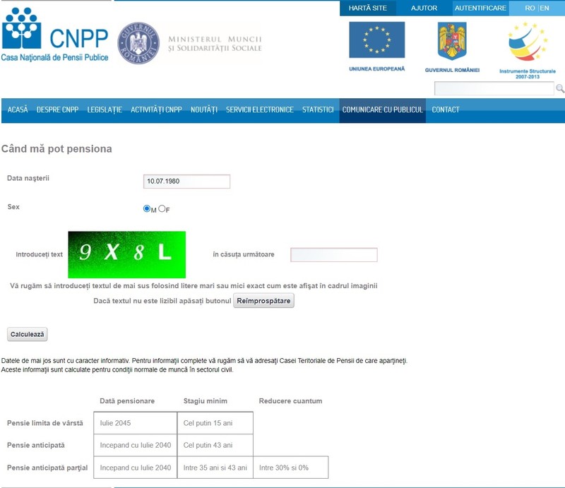 Calculator vârstă pensionare