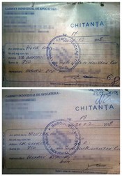 Două chitanțe cu numerele 17 și 18, în valoare de 750 de lei care reprezintă onorariul plătit către avocatul G.D.