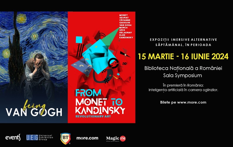 „Being Van Gogh" și „From Monet to Kandinsky. A Revolutionary Art", două expoziții imersive fascinante se deschid vineri 15 martie 2024, la Biblioteca Națională a României