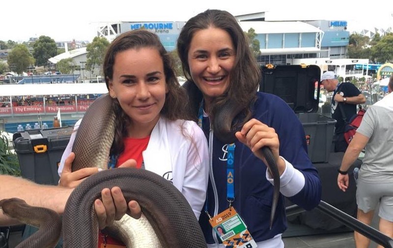 Monica Niculescu, Irina Bara şi Mihaela Buzărnescu s-au jucat cu un șarpe uriaș la Melbourne | GALERIE FOTO