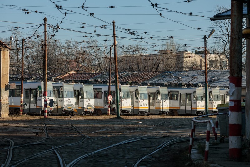 Tramvaie rămase în depou în timpul grevei angajaților din STB. Foto: Vlad Chirea