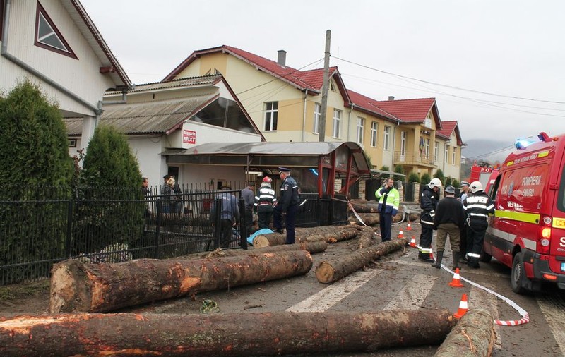IMAGINI CUMPLITE! Doi bărbaţi au murit striviţi de buşteni, după un accident îngrozitor!