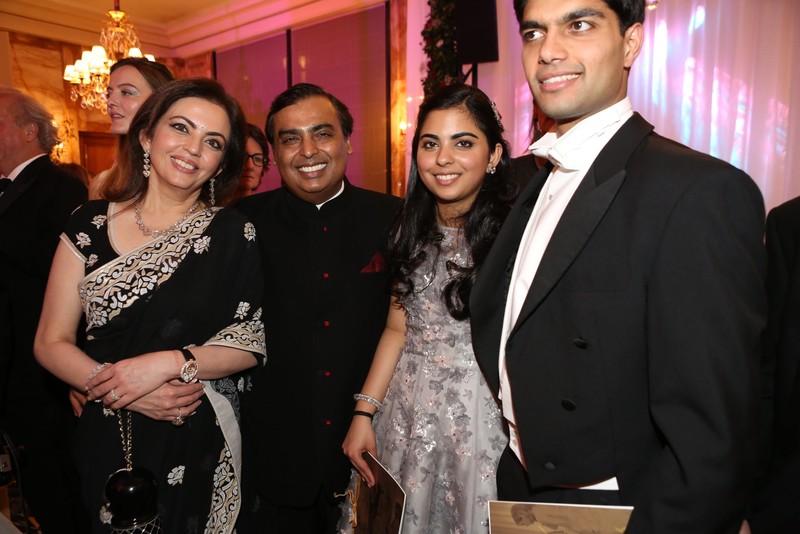EXCLUSIVE. NO TABLOIDS. NO WEB. NO APPLY, INDIA and US OUT -Indian Isha Ambani wearing a Christian Dior Haute couture dress, Anchit Nayyar, and Mukesh and Nita Ambani during le Bal des Debutantes held at L'Hotel de Crillon, in Paris, France, on November 24, 2012. The purpose of the ball is to raise funds for charity: "Enfants d'Asie" Foundation. Photo by Gouhier-Guibbaud-Nebinger/ABACAPRESS.COM Mandatory Credit : le Bal, Hotel de Crillon, Renault Twizzy 100% Electric car, Jewels : FD Gallery, Make-Up by M.A.C. Cosmetics, Haidresser Alexandre De Paris, Louboutin
