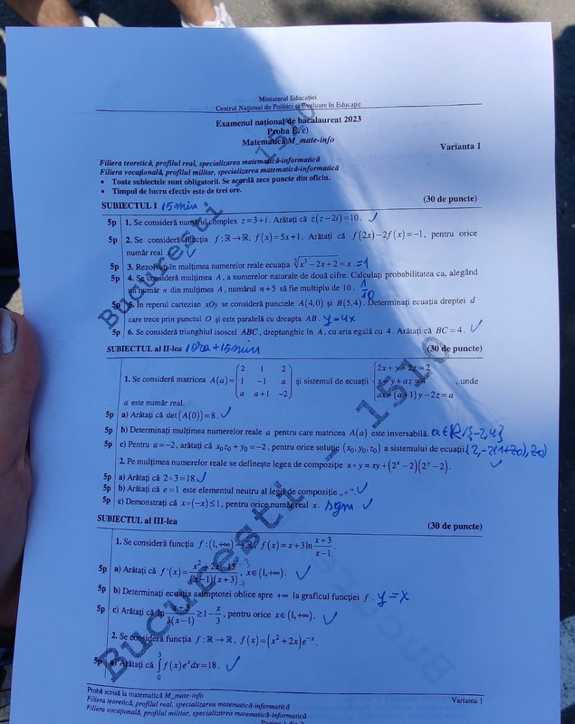 Subiecte BAC Matematică 2023. Ce au avut de rezolvat elevii de la profilul real