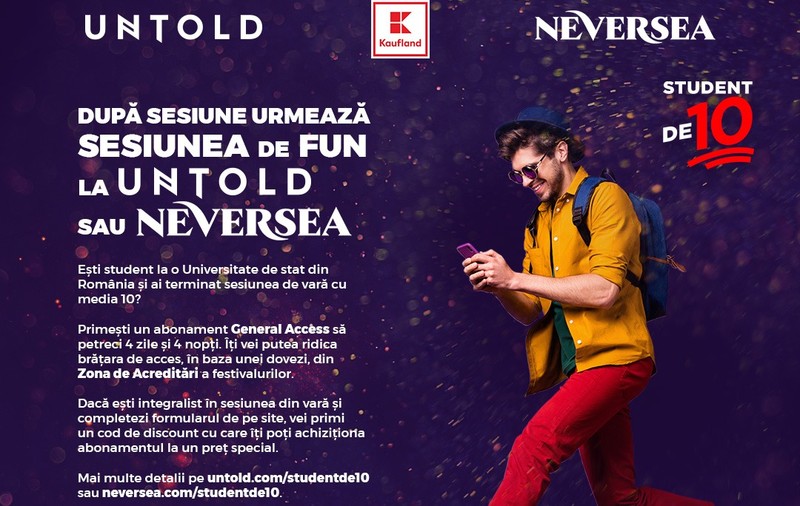Campania “Student de 10” recompensează studenții cu rezultate exceptionale cu abonamente la cele mai tari festivaluri din lume, Untold si Neversea 2023
