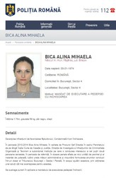 Alina Bica pe site-ul Poliției Române