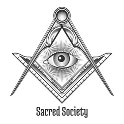 Masonic square and compass symbol. Mystic occult esoteric, sacred society. Vector illustration