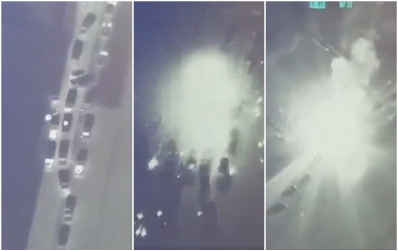 Imagini cu atacul unei drone asupra coloanei militare rusești, în Herson, filmat și difuzat de armata ucraineană