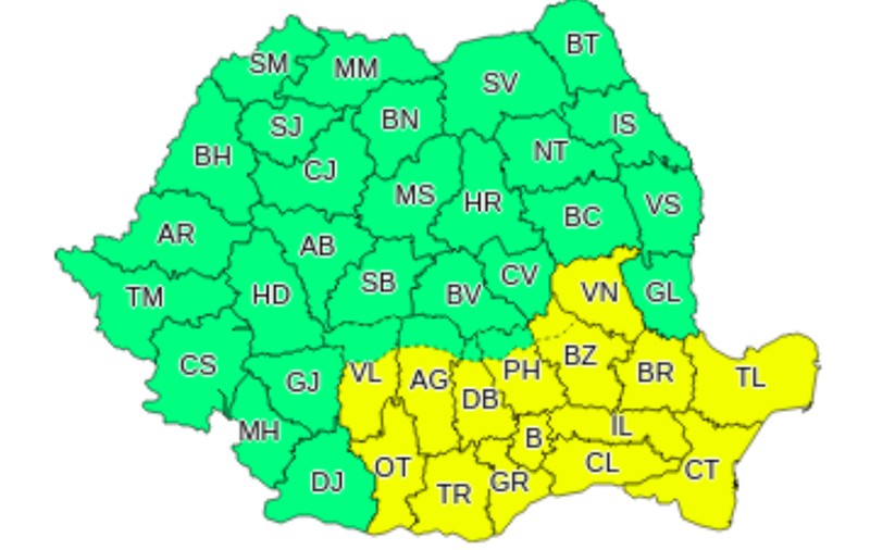 Vremea. Avertizare de cod galben pentru mai mult județe ale țării